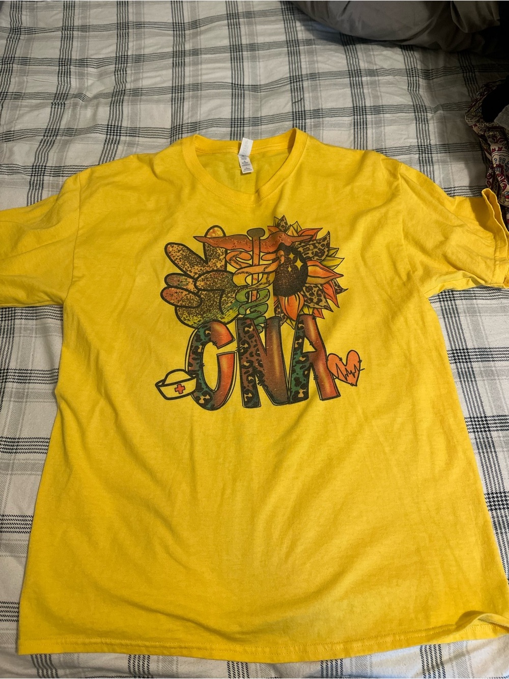 Jerzees Yellow women’s  Tee with Colorful 'CNA' Graphic